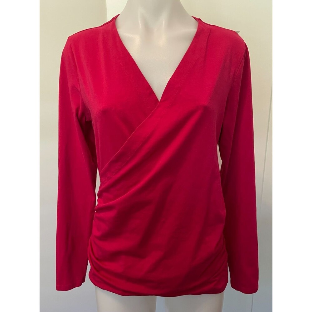SUNDANCE Womens Knit TOP Long Sleeve PINK Faux Wrap Size M